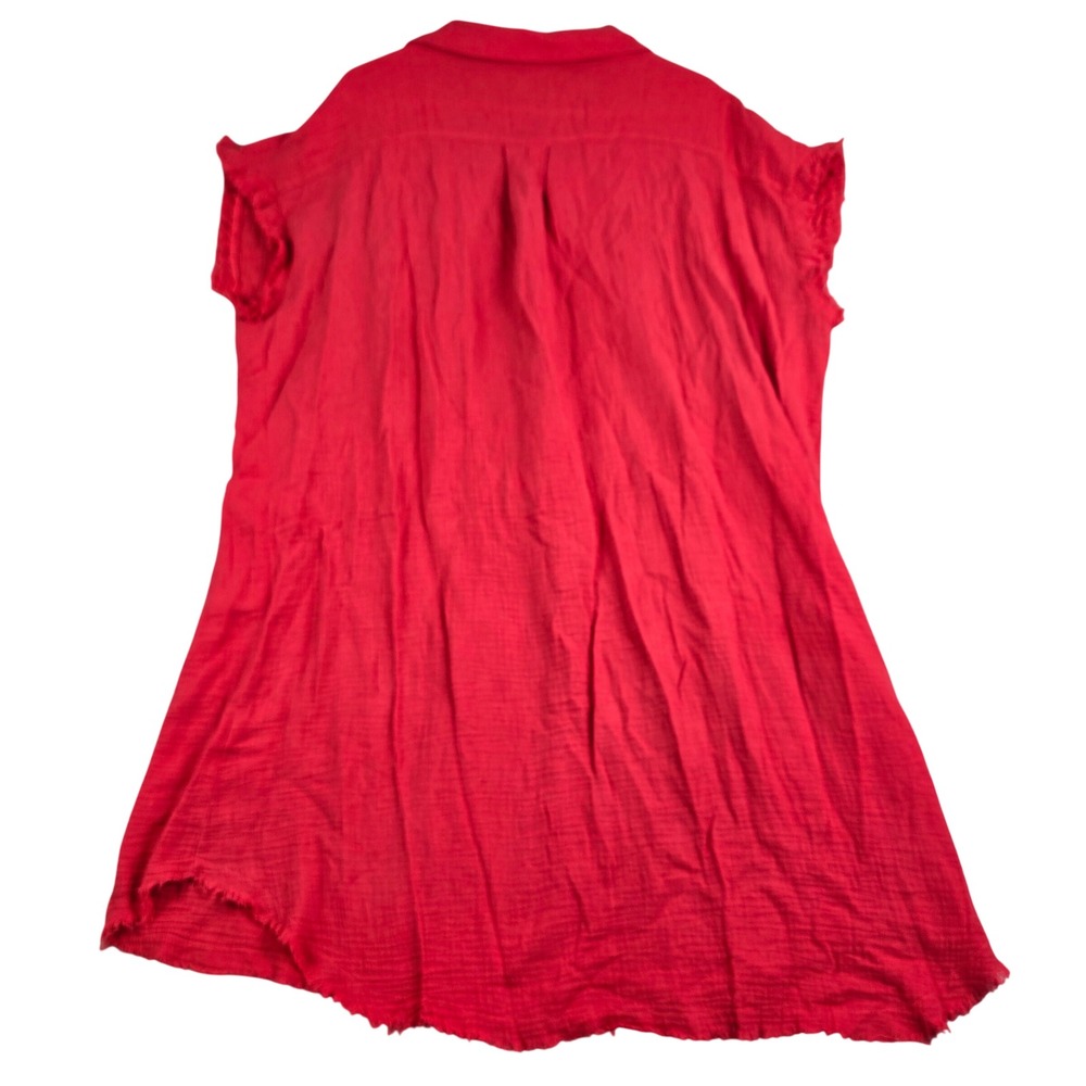 Umgee Tunic Shirt Dress Women 2XL Red Gauze Frayed Hem Button Front Western Club - Picture 8 of 8